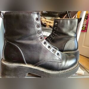 Women's Black Combat Platform Boots w/o Laces | Size 7.5 | Leather, Comfortable